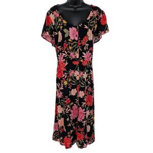 Old Navy Floral Button Front Midi Dress Cottage Vacation Boho Effortless Size XL